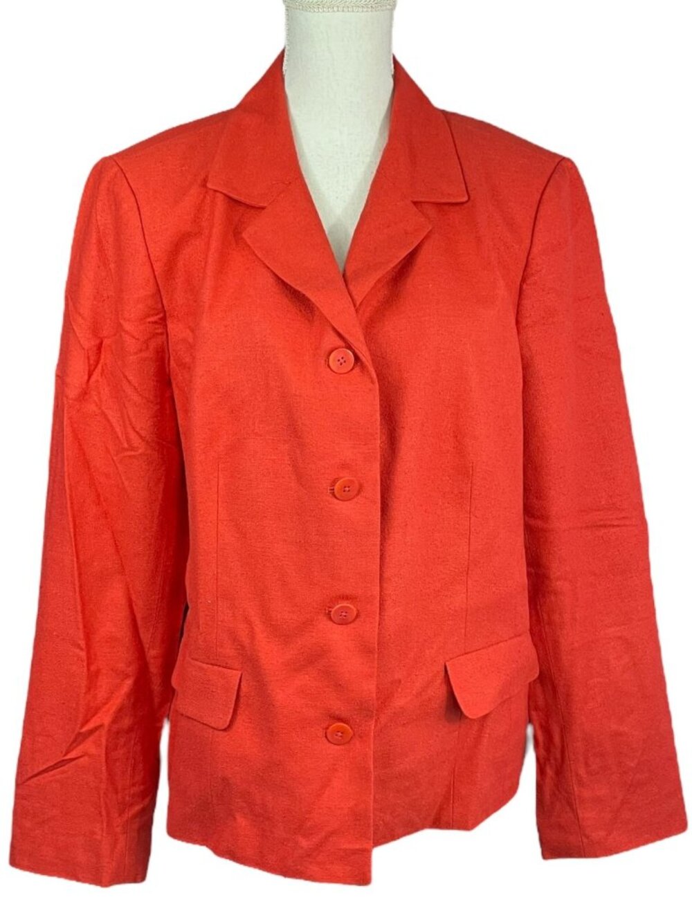 100% Silk Paprika Blazer Jacket 18 Orange Red Nubby Textured Womens Notched